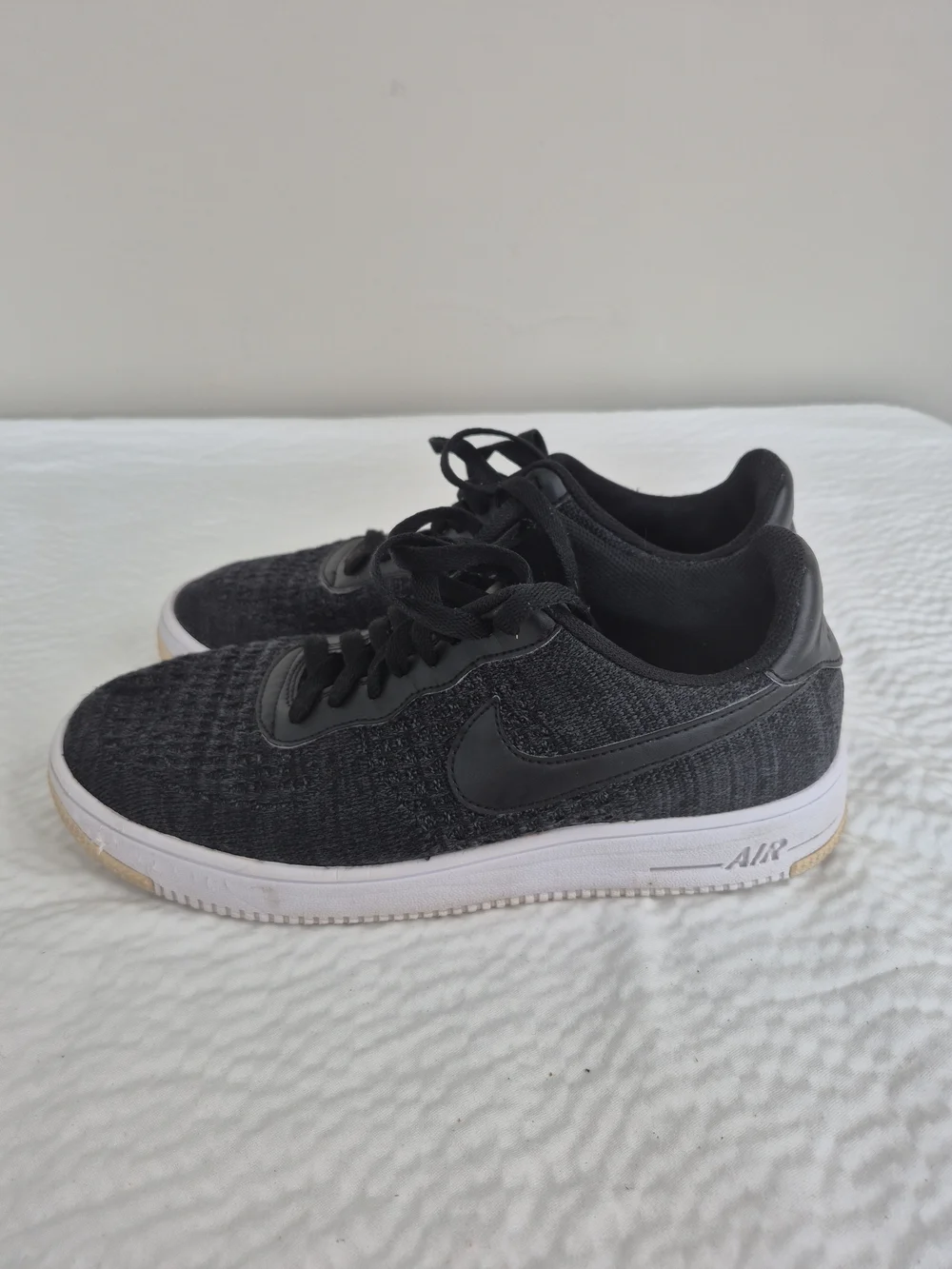 Women's Nike Air Force 1 Flyknit Shoe Black Anthracite White Size 9
